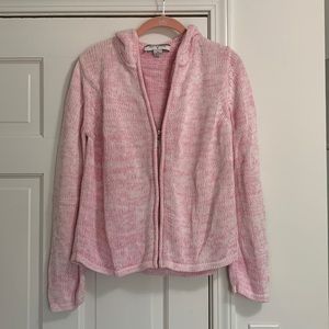 Pink/white knit zip up sweater size medium